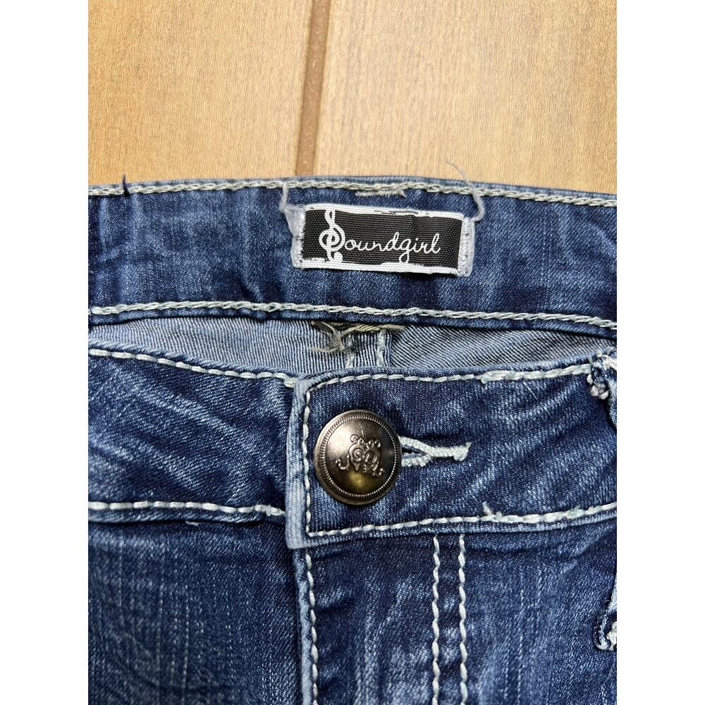 Soundgirl Y2K Rhinestone Cross Bootcut Jeans Low Rise Womens 29x30 Blue - Picture 3 of 12